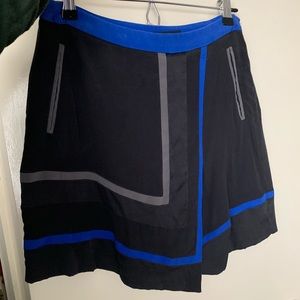 Rag & Bone asymmetric blue and black silk skirt